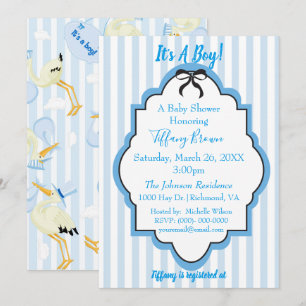 Blue Stripes Baby Boy Shower Invitation