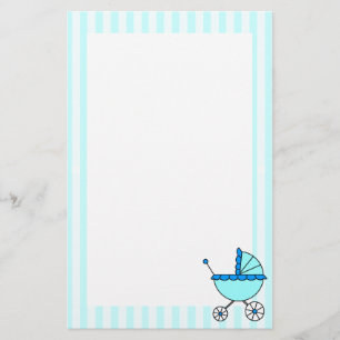 Blue Stripes Baby Carriage Stationery
