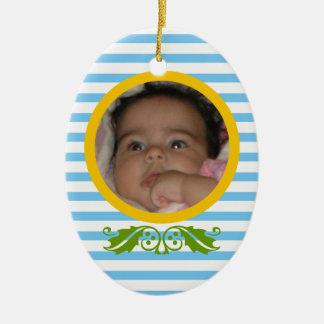 Blue stripes Baby’s 1st Christmas photo Ornament