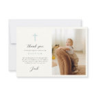 Blue Stripes Baptism Photo Flat Thank You Card