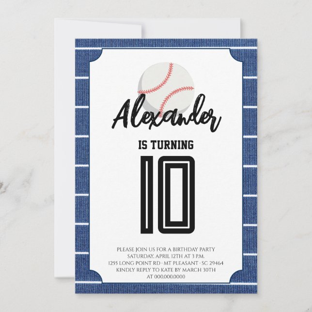 Blue Stripes Baseball Birthday Party Invitation (Front)