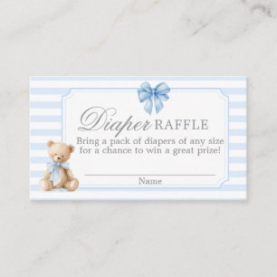 Blue Stripes Bear Baby shower Diaper Raffle Card