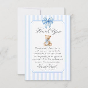 Blue Stripes Bear Grand millennial Thank You Card