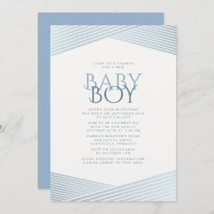 Blue Stripes Bienvenue Baby shower Invitation