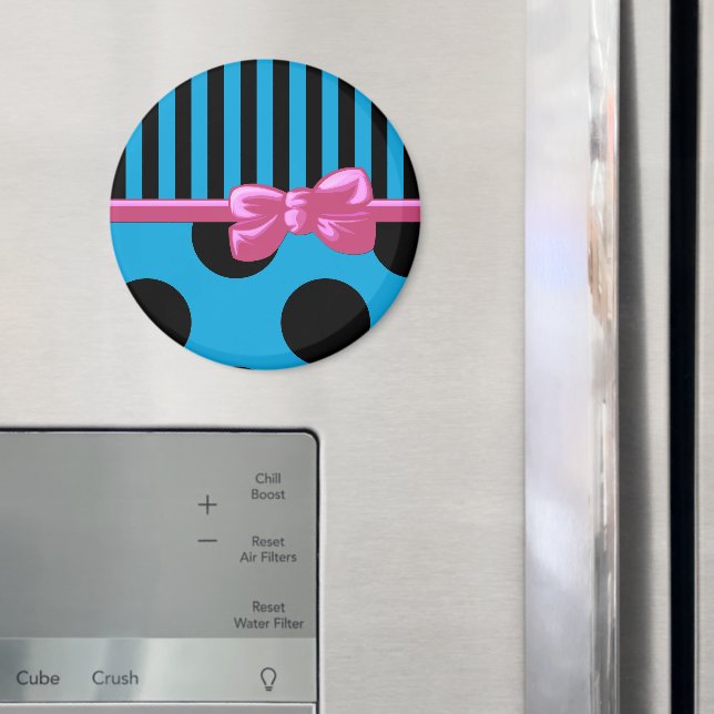 Blue Stripes, Blue Polka Dots, Lines, Dotted Magnet (In Situ (Fridge))