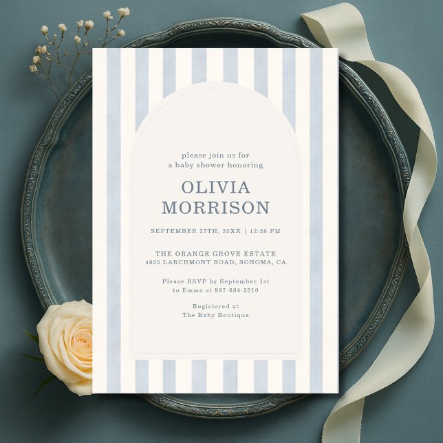 Blue Stripes Boy Baby Shower Invitation (Creator Uploaded)
