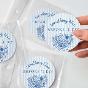 Blue Stripes Bridal Shower Classic Round Sticker