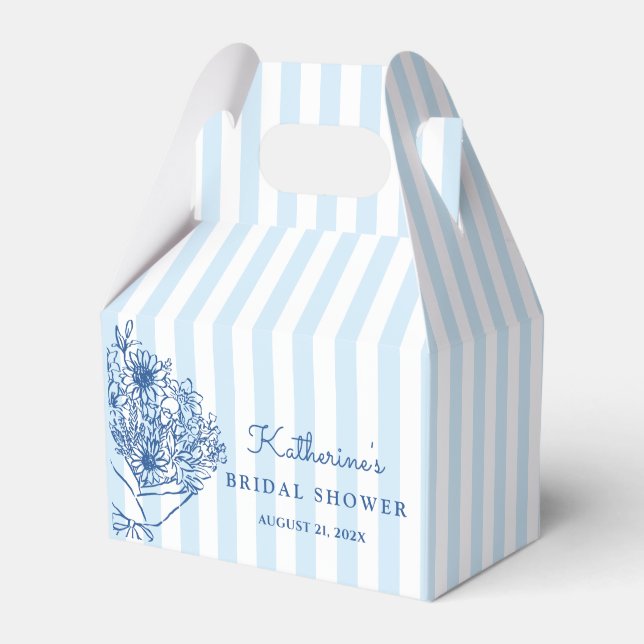 Blue Stripes Bridal Shower Favor Box (Front Side)