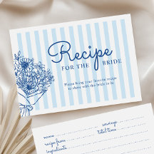 Blue Stripes Bridal Shower Recipe Card