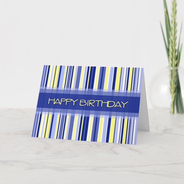 Blue Stripes Business From Group Birthday Card (Front)
