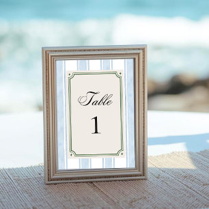 Blue Stripes Coastal Vintage Beach Retro Wedding Table Number