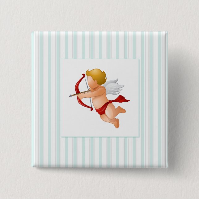 Blue Stripes - Cupid with Arrow 2 Inch Square Button (Front)