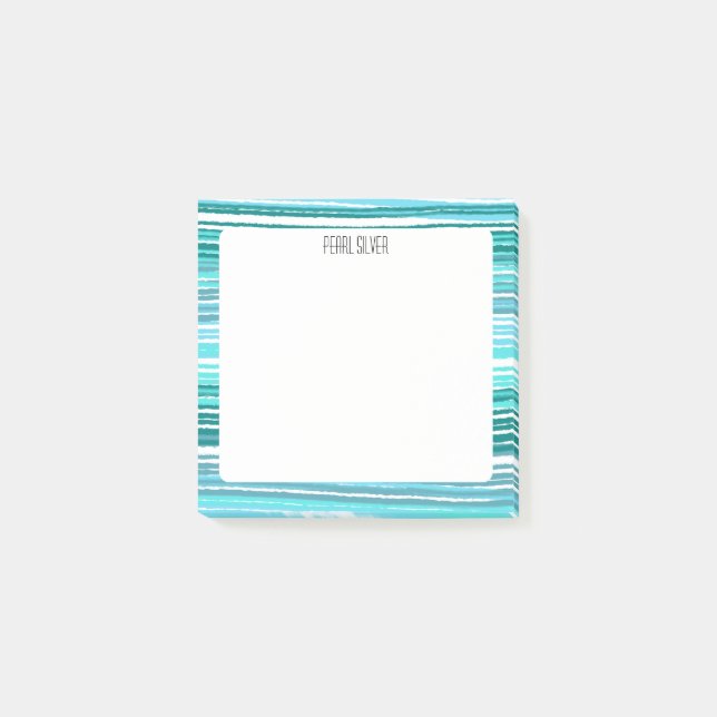 Blue Stripes CUSTOM Chic Monogram Personalized Post-it Notes (Front)