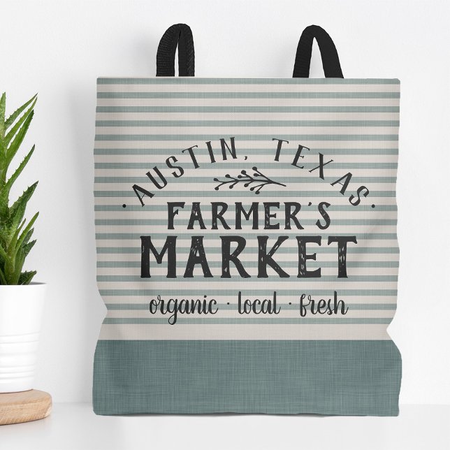 Blue Stripes Custom Farmer's Market Tote Bag (Creator Uploaded)