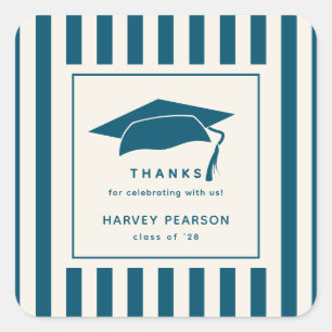 Blue Stripes Custom Graduation Party Thank You Square Sticker