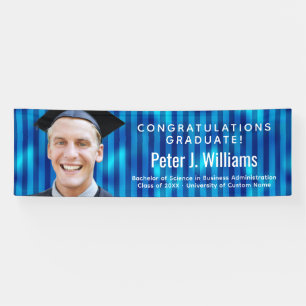 Blue Stripes Custom Photo Congratulations Graduate Banner
