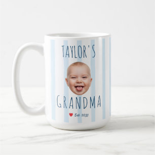 Blue Stripes Custom Photo & Name Baby Face Grandma Coffee Mug