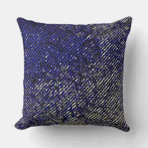 Blue stripes damaged in their colours and shapes throw pillow