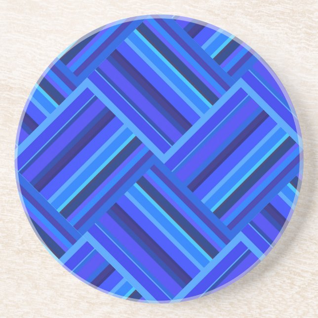 Blue stripes diagonal weave pattern coaster (Front)