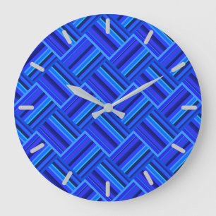 Blue stripes diagonal weave pattern large clock