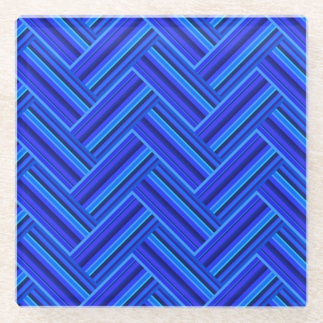 Blue stripes double weave pattern glass coaster (Front)