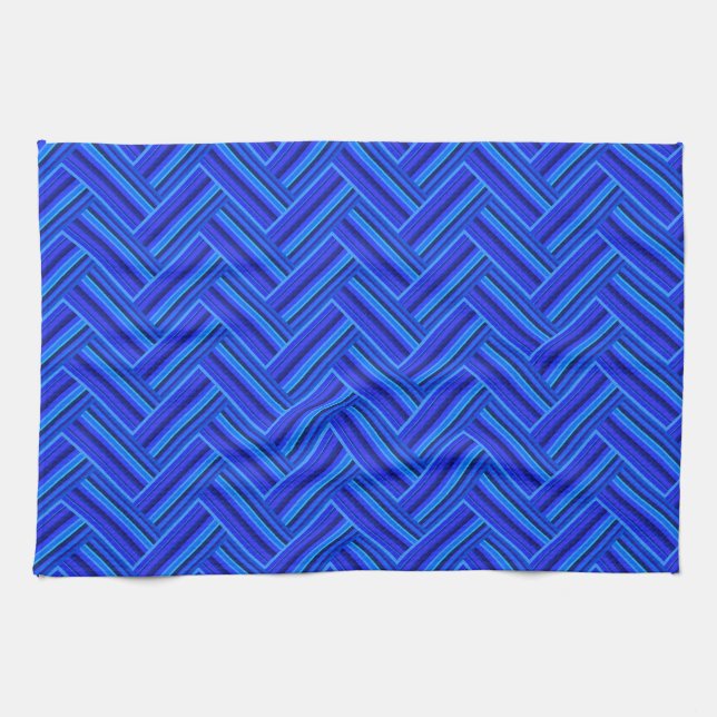 Blue stripes double weave pattern kitchen towel (Horizontal)