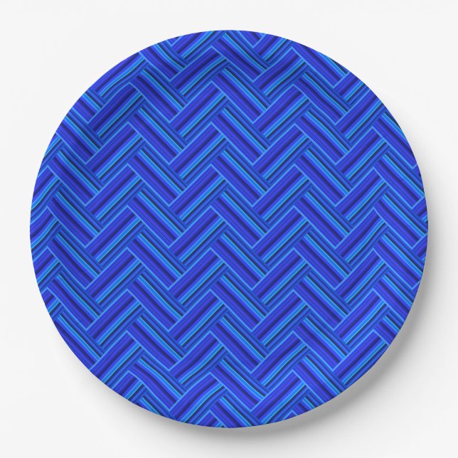 Blue stripes double weave pattern paper plate (Front)
