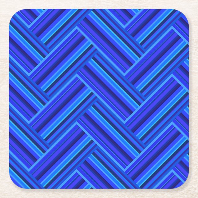 Blue stripes double weave pattern square paper coaster (Front)