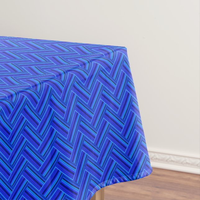 Blue stripes double weave pattern tablecloth (In Situ)
