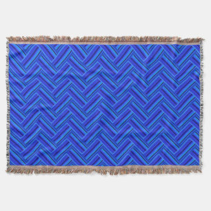 Blue stripes double weave pattern throw blanket