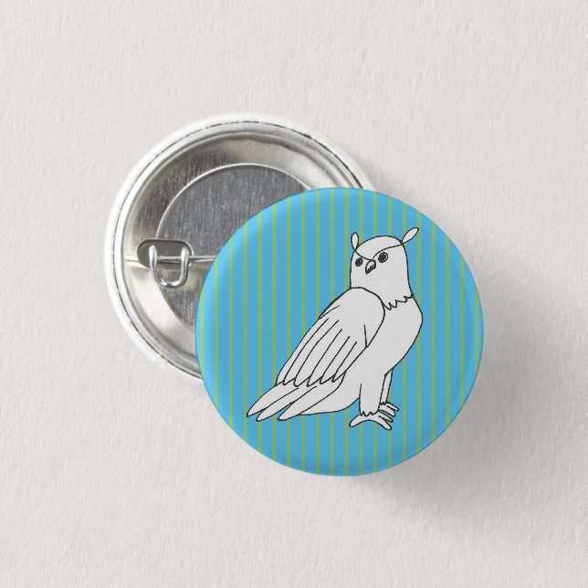 Blue Stripes Eagle Owl 1 Inch Round Button (Front & Back)