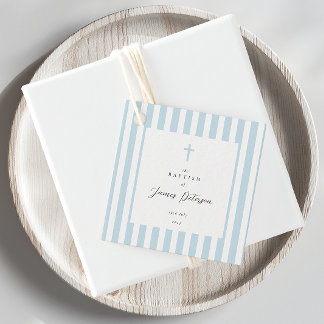 Blue Stripes Elegant Baptism Favour Tags