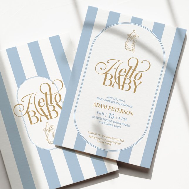 Blue Stripes Elegant Vintage Baby Shower Invitation (Creator Uploaded)