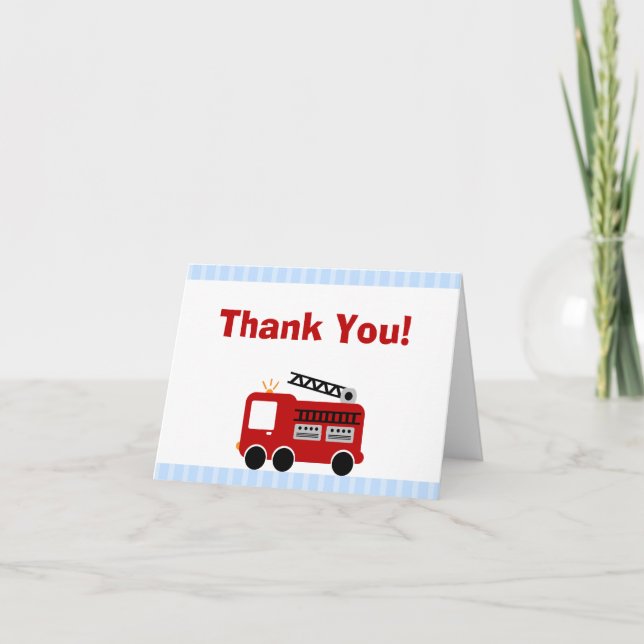 Blue Stripes Fire Truck Merci Carte de note (Devant)