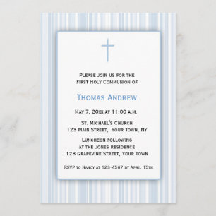 Blue Stripes, First Communion Invitation
