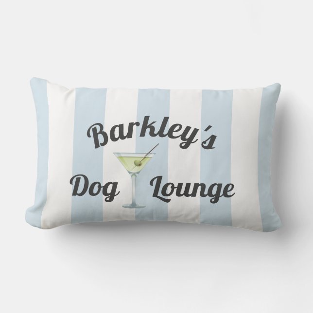 Blue Stripes Funny Personalized Dog Lounge Lumbar Pillow (Front)