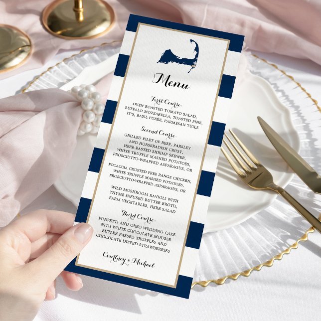 Blue Stripes Gold Chatham Cape Cod Menu Mariage (Créateur téléchargé)