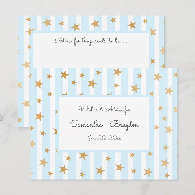 Blue Stripes Gold Stars Baby Shower Advice Cards (Front/Back)