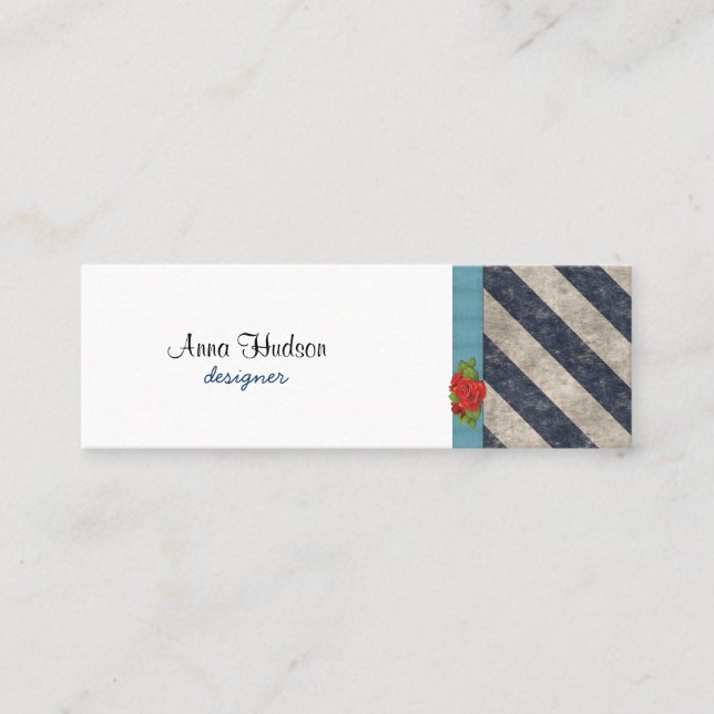 Blue Stripes, Gray Stripes, Striped Pattern Mini Business Card (Front)
