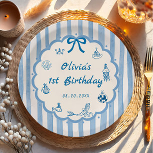 Blue Stripes Hand Drawn The Summer Paper Plates