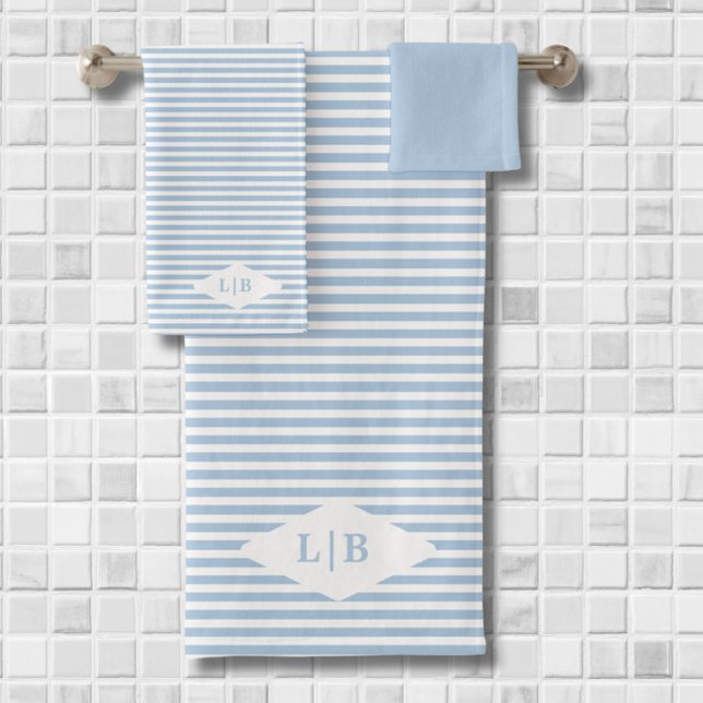 Blue Stripes Initials Bath Towel Set (Creator Uploaded)