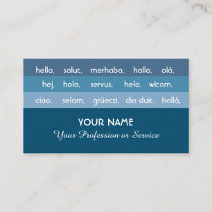 Blue stripes international languages hello business card