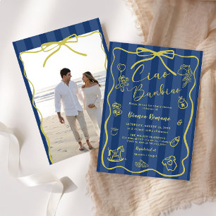 Blue Stripes Italian Ciao Baby Shower Photo   Invitation