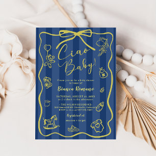 Blue Stripes Italian Themed Ciao Baby Shower Invitation