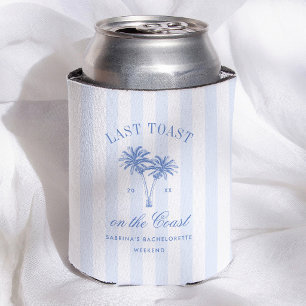 Blue Stripes Last Toast On the Coast Bachelorette Can Cooler