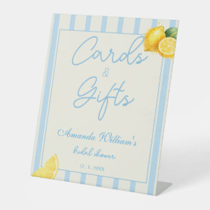 Blue Stripes Lemon Gifts & Cards Bridal Shower Pedestal Sign