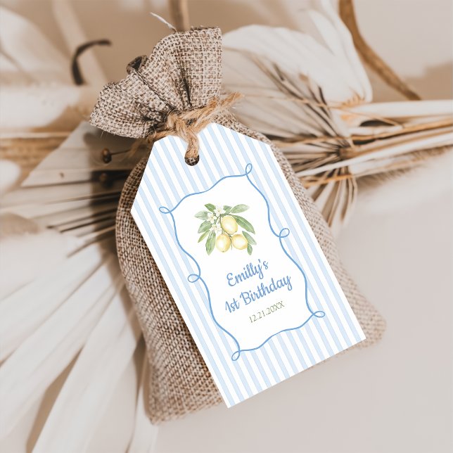  Blue Stripes Lemonade Birthday Gift Tags (Creator Uploaded)