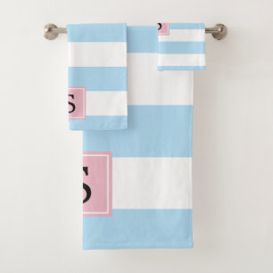 Blue Stripes, Lines, Striped Pattern, Monogram Bath Towel Set