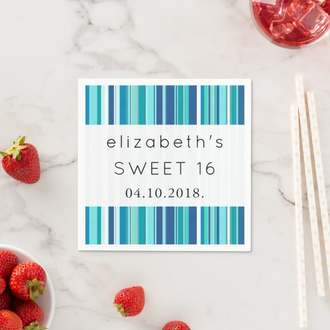 Blue Stripes, Lines, Striped Pattern, Sweet 16 Napkin (Insitu)