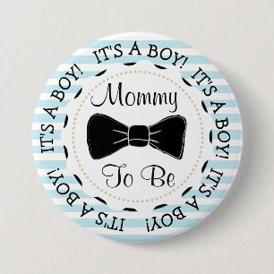Blue Stripes Mommy to be Bowtie Baby Shower 3 Inch Round Button